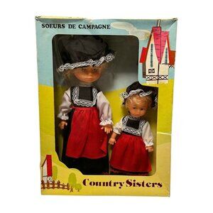Vintage Doll 2 Country Sisters Box Set Big & Little Sisters France Costumes Hong